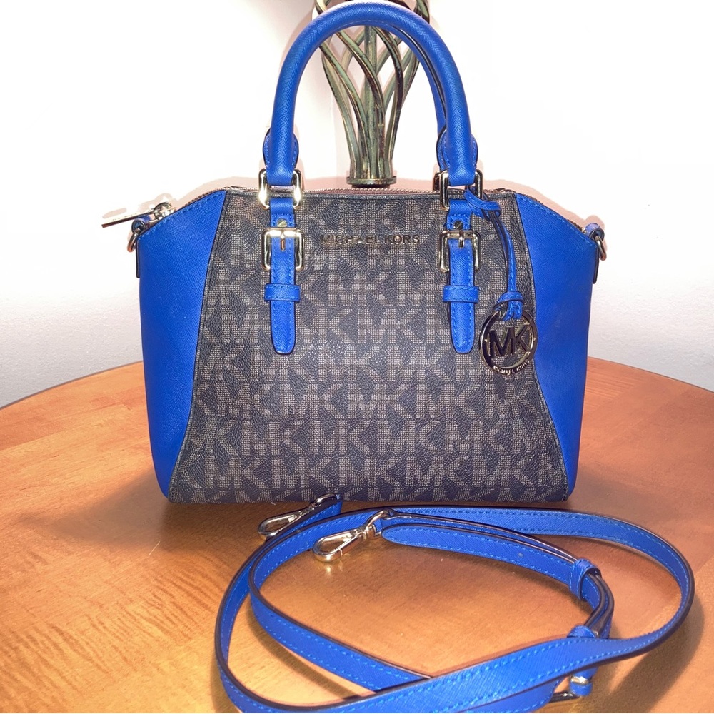 Michael Kors Blue and Brown Signature Satchel